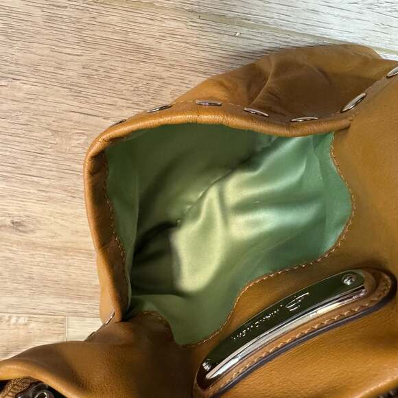 B. Makowsky Camel Brown Studded Leather Crossbody Bag, like new - Picture 9 of 13